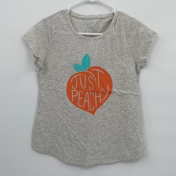 Justice Girls Gray Peach Just Peachy Graphic Tee Shirt size 14/16 plus - Picture 1 of 6